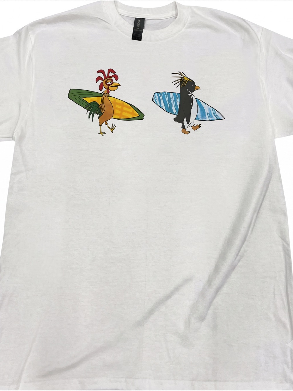White Surf's Up Chicken Joe Custom Graphic T-Shirt Y2K